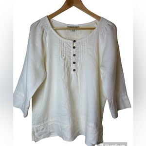 Jones New York Sports Tunic Size PL Beige Pintuk 3/4 Sleeve 100% Linen